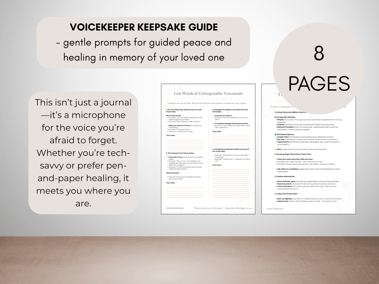 Voice Memory Keepsake Journal – Preserve Their Words, Laughter & Last Messages (Includes emotional keywords + core features)