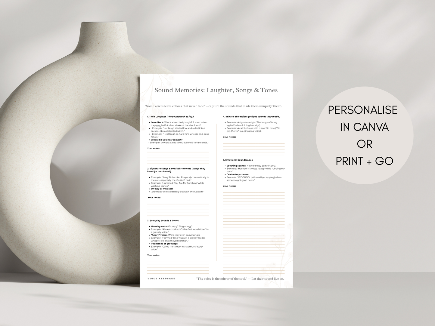 Voice Memory Keepsake Journal – Preserve Their Words, Laughter & Last Messages (Includes emotional keywords + core features)