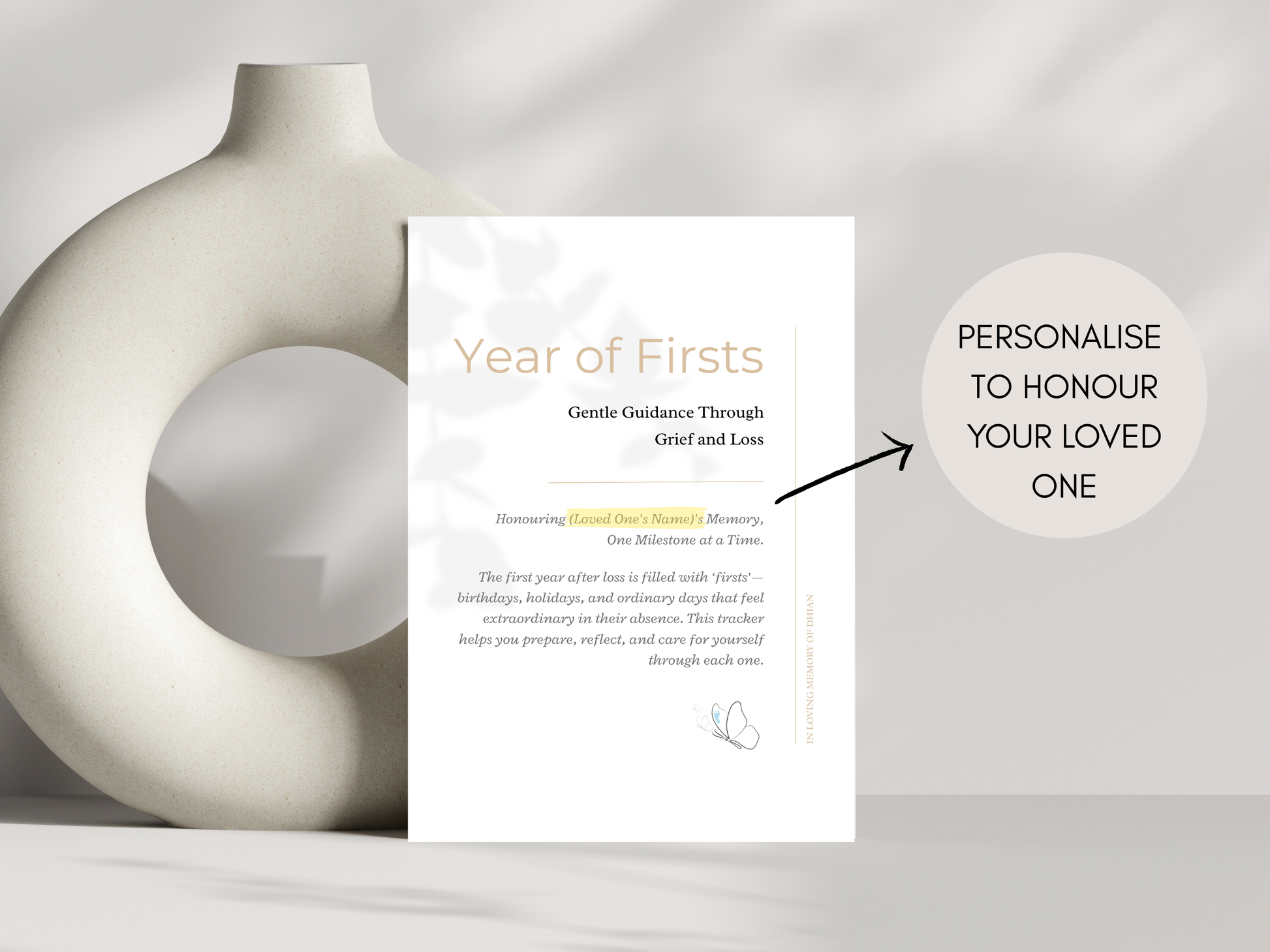 Year of Firsts Grief Milestone Tracker PDF with prompts for birthdays, holidays & healing after loss – printable journal.