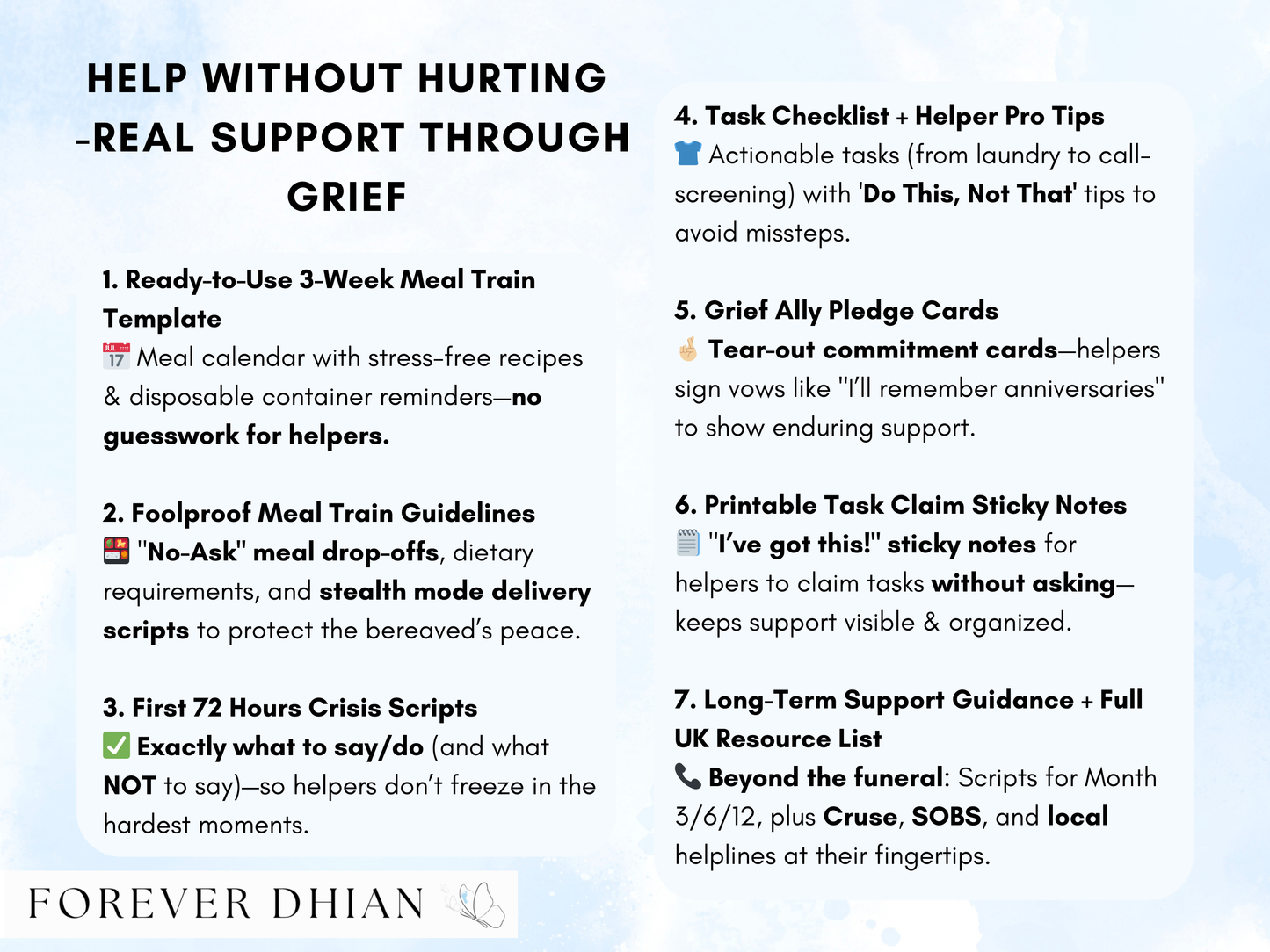 How to Help When Loss is Sudden: Love in Action Guide with Meal Train Templates, Grief Support Scripts & UK Resources (14-Page Printable PDF)