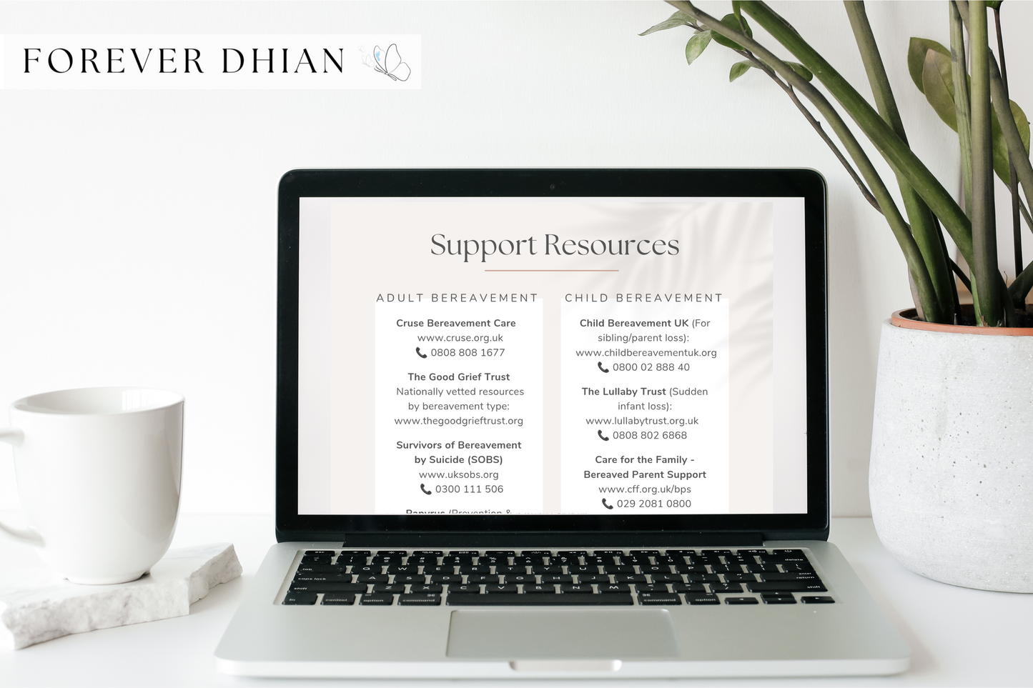 Free UK Sudden Loss Support PDF with child death, suicide, and sibling bereavement helplines - instant download.